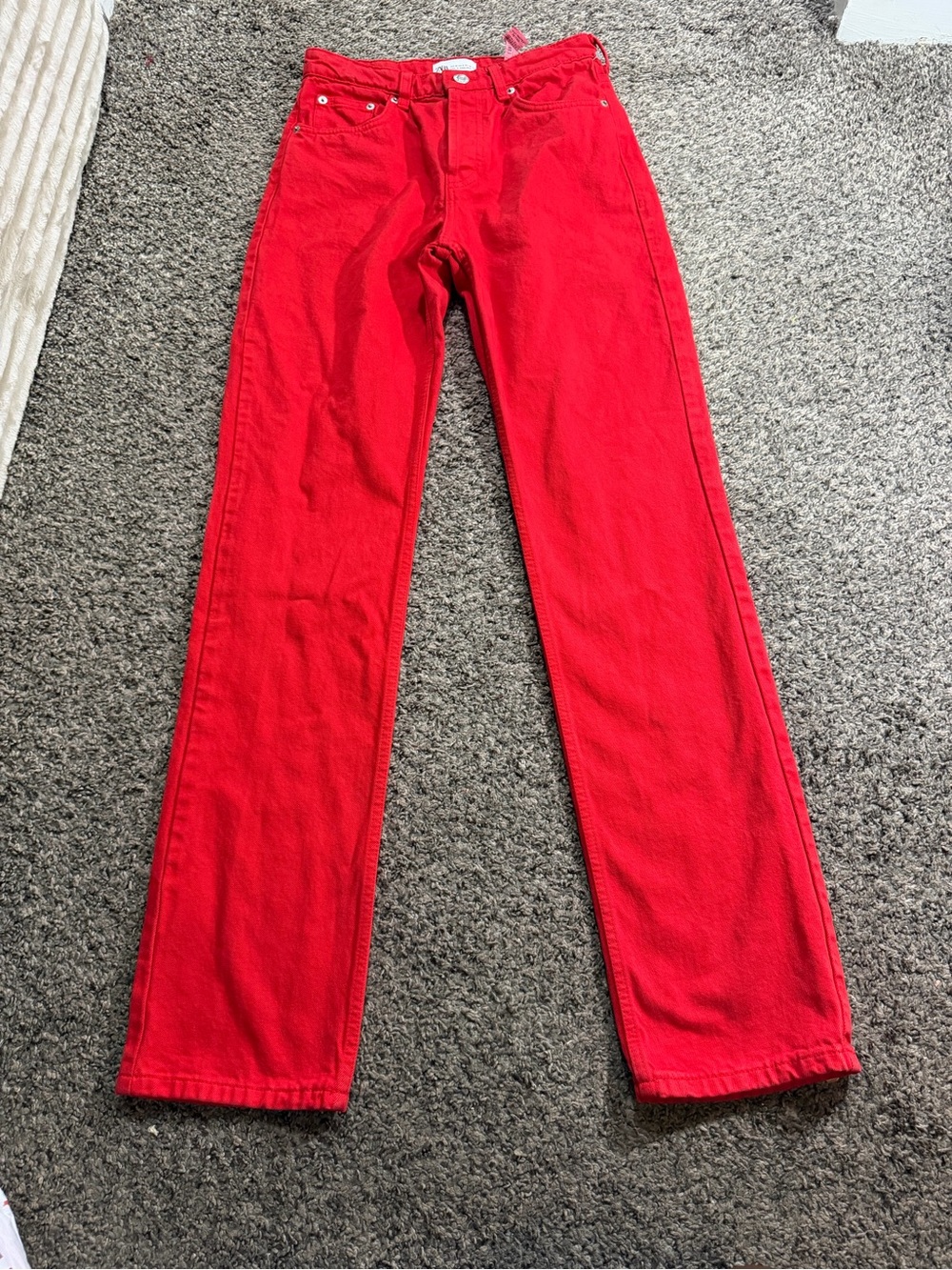 Zara Men's Bright Red Straight Jeans
